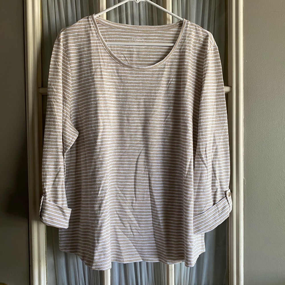 NWT Chicos striped 3/4 length sleeve top